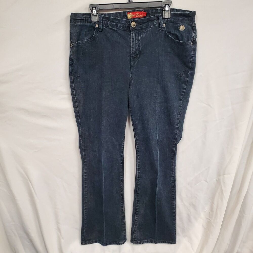 Apple Bottoms Jeans Womens 18 Dark Blue Wash Denim Embellished Pocket Bootcut